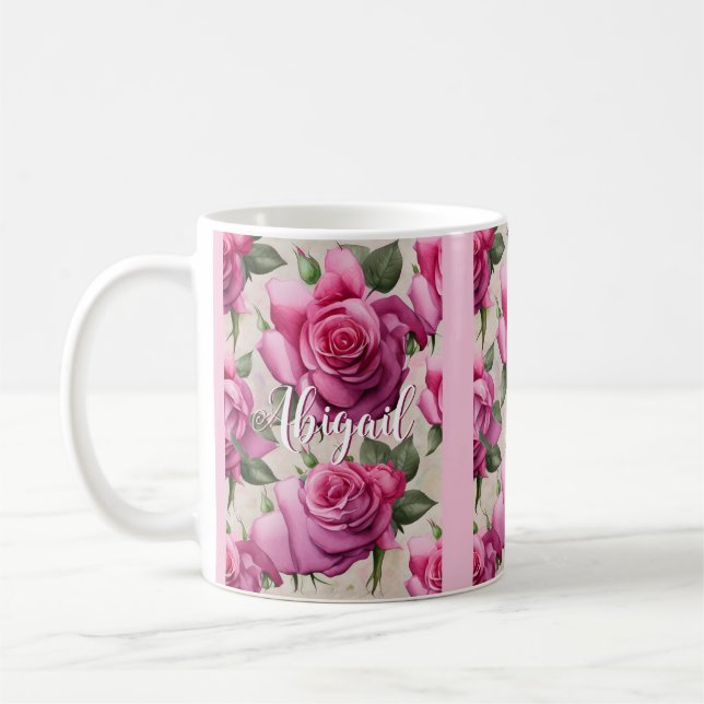 Taza De Café Hermosas Flores Florales De Rosas Rosa Personaliza (Izquierda)
