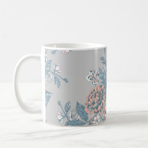 Taza De Café Hermosas flores. Ornamentos monocromos. Lámina sin