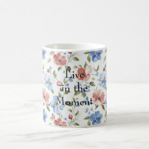 Taza De Café Hermosas Flores Rojas Azules