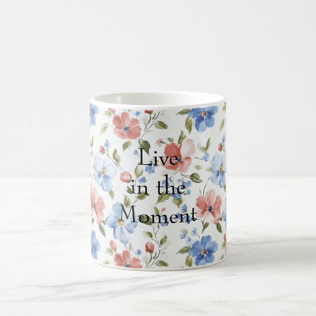 Taza De Café Hermosas Flores Rojas Azules (Centro)