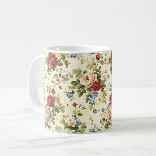 Taza De Café Hermosas flores rojas de primavera romántica (Anverso izquierdo)