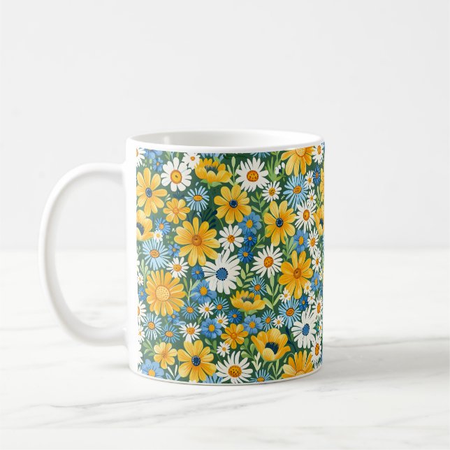 Taza De Café Hermosas flores románticas de primavera amarillas  (Izquierda)