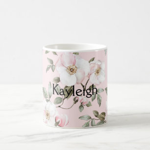Taza De Café Hermosas flores rosadas blancas con rubor  