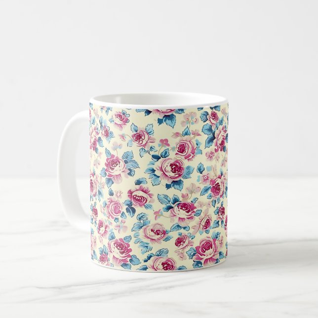 Taza De Café Hermosas flores rosadas de primavera romántica (Anverso izquierdo)