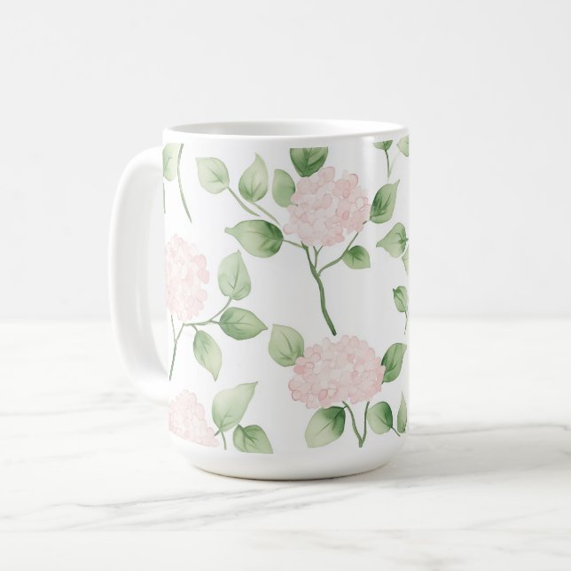 Taza De Café Hermosas Flores Rosadas Hojas Verdes   (Anverso izquierdo)