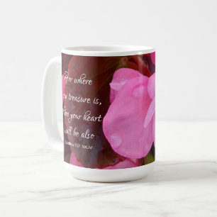 Taza De Café Hermosas flores rosas, tu tesoro verso de la Bibli