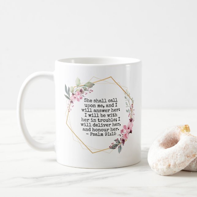 Taza De Café Hermosas flores Salmo 91 Café Mug (Con donut)