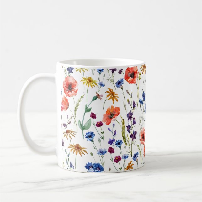 Taza De Café Hermosas flores silvestres, acuarelas, amapola, fl (Izquierda)