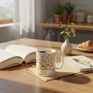 Taza De Café Hermosas flores silvestres amarillas de primavera