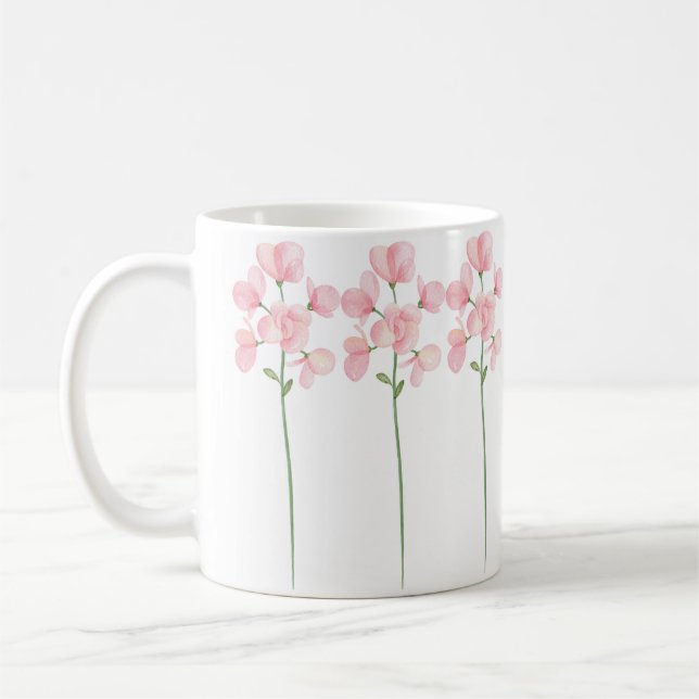 Taza De Café Hermosas flores silvestres rosadas pintadas a mano (Izquierda)