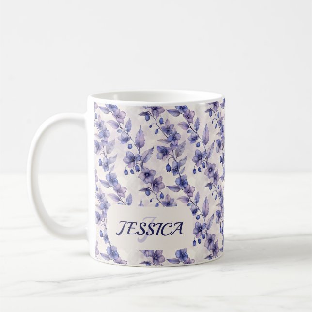 Taza De Café Hermosas flores violetas románticas de primavera p (Izquierda)