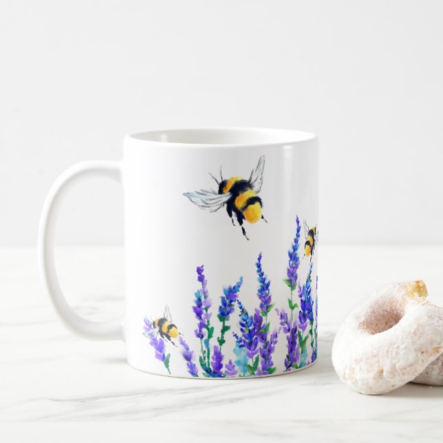 Taza De Café Hermosas flores y abejas café Mug (Con donut)