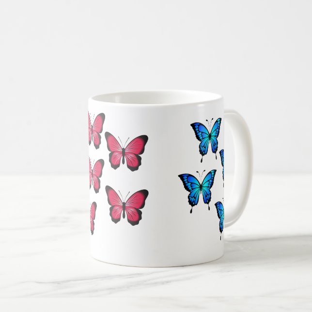 Taza De Café Hermosas mariposas azules azul fucsia rosa (Anverso derecho)
