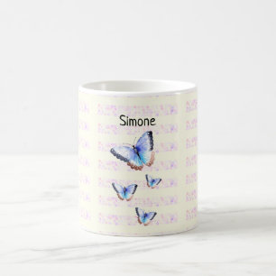 Taza De Café Hermosas mariposas en Bokeh con nombre