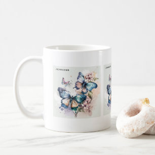 Taza De Café Hermosas mariposas y flores