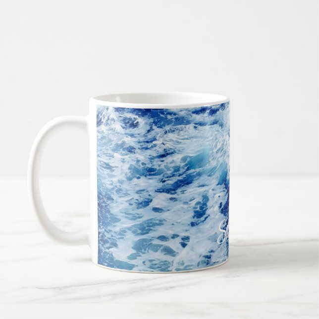 Taza De Café Hermosas olas del océano azul (Izquierda)