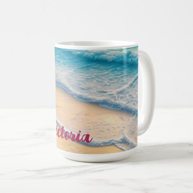 Taza De Café Hermosas olas del océano de playa y palmeras (Anverso derecho)