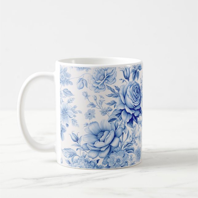 Taza De Café Hermosas rosas azules y blancas y flores silvestre (Izquierda)