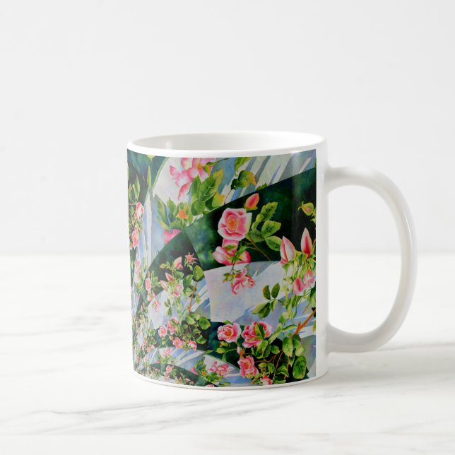 Taza De Café Hermosas rosas rojas rosadas retro acuarela floral (Derecha)