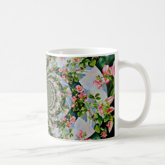 Taza De Café Hermosas rosas rojas rosadas retro acuarela floral (Derecha)