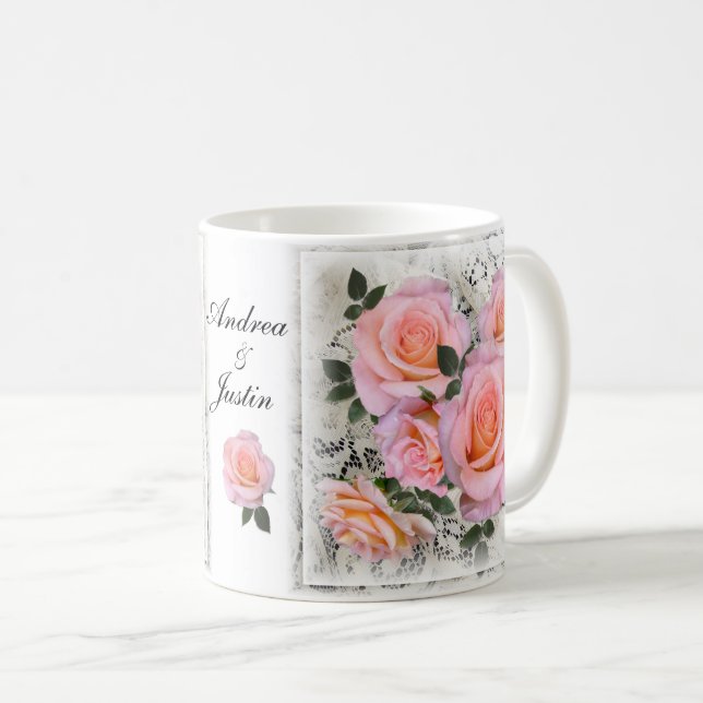Taza De Café Hermosas rosas rosadas personalizables (Anverso derecho)
