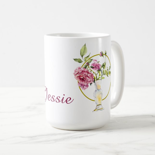 Taza De Café Hermosas rosas rosas y malva (Anverso derecho)