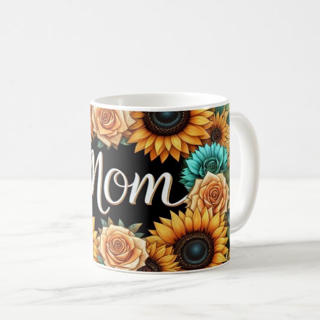 Taza De Café Hermoso Arreglo Floral Con "Mamá" (Anverso derecho)
