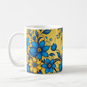 Taza De Café Hermoso arte de patrón floral colorido ucraniano