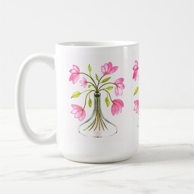 Taza De Café Hermoso Arte Floral Rosa (Izquierda)
