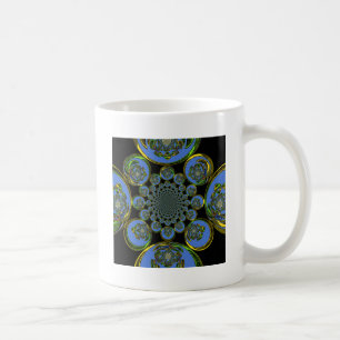 Taza De Café Hermoso arte fresco azul real negro Kaleidoscope