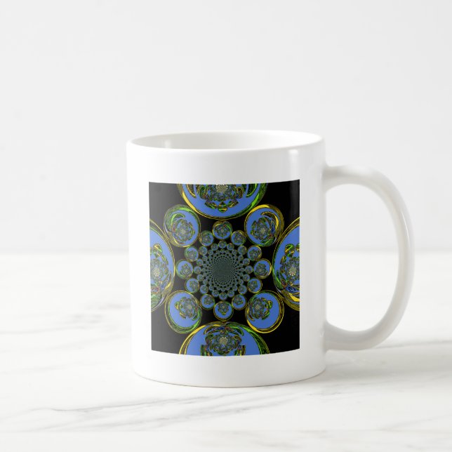 Taza De Café Hermoso arte fresco azul real negro Kaleidoscope (Derecha)