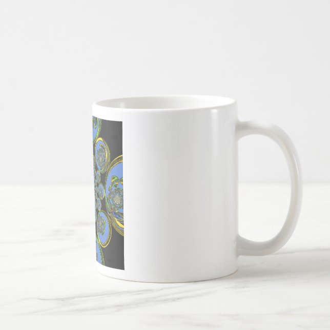 Taza De Café Hermoso arte fresco azul real negro Kaleidoscope (Derecha)