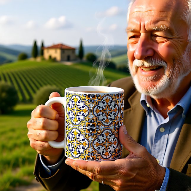 Taza De Café 💙 💛 Hermoso Azulejos azules y amarillos 9 Café  (💙💛 Beautiful blue and yellow Azulejos 9 Coffee Coffee Mug)