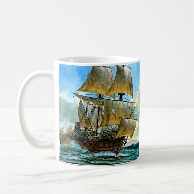 Taza De Café hermoso barco de cuatro mástiles (Izquierda)