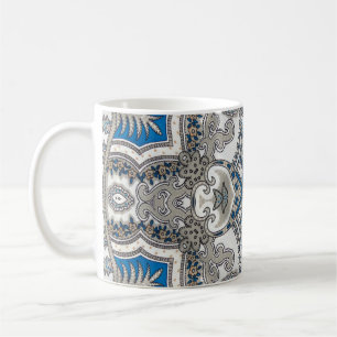 Taza De Café Hermoso blanco y azul arabesco, patrón islámico