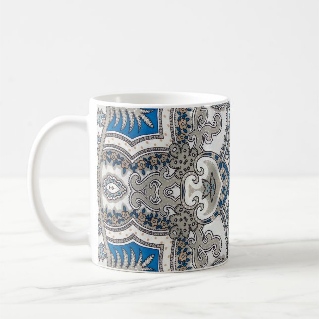Taza De Café Hermoso blanco y azul arabesco, patrón islámico (Izquierda)