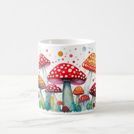 Taza De Café Hermoso bosque de setas acuarela hongos de estilo