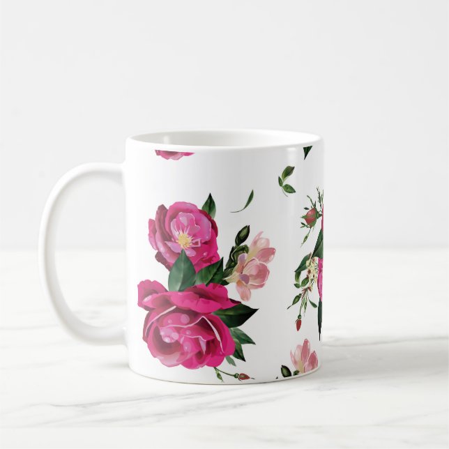 Taza De Café Hermoso bosquejo floral café Mug (Izquierda)