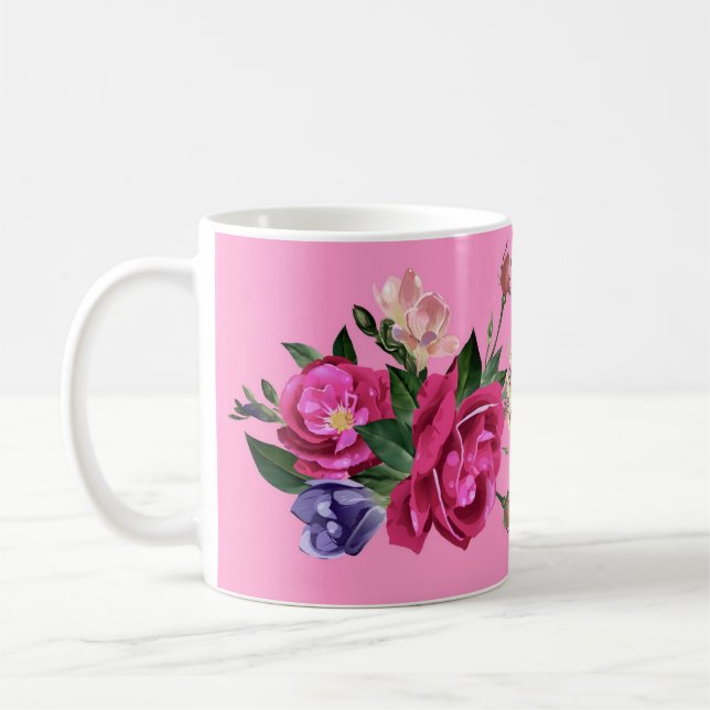 Taza De Café Hermoso bosquejo Rosa café Mug (Izquierda)