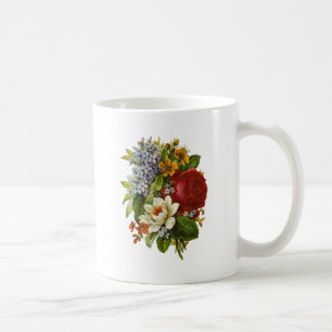 Taza De Café Hermoso Bouquet Romántico de Verano con Rosa Roja