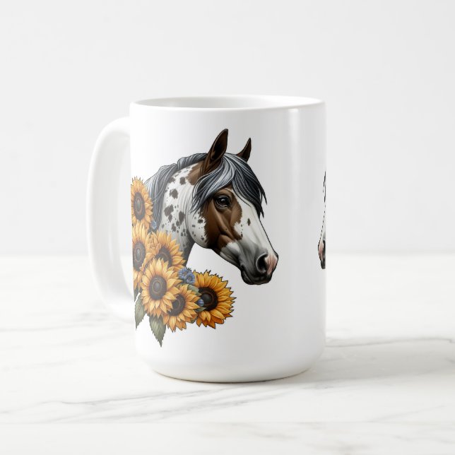 Taza De Café Hermoso Caballo Appaloosa con girasoles (Anverso izquierdo)