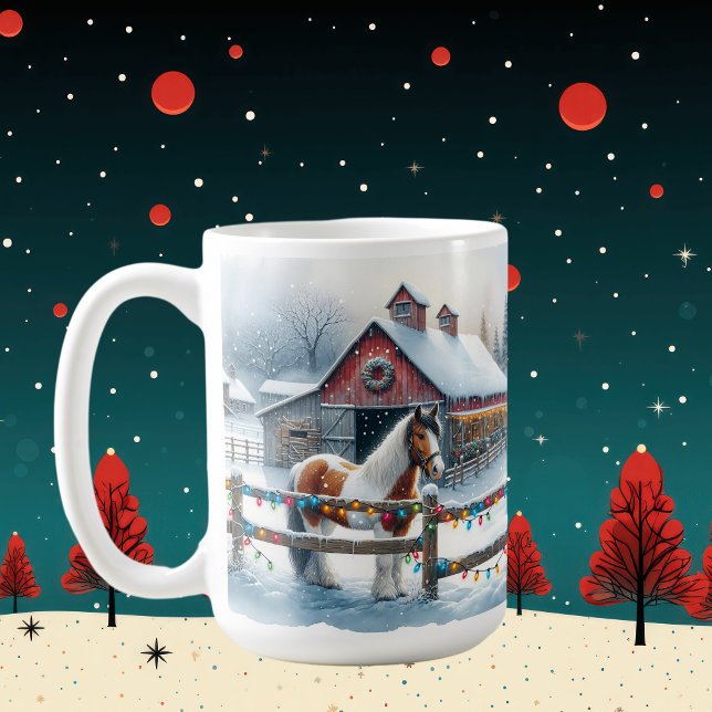 Taza De Café Hermoso caballo en una granja de Navidades (Subido por el creador)