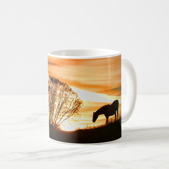 Taza De Café Hermoso caballo y atardecer (Anverso derecho)