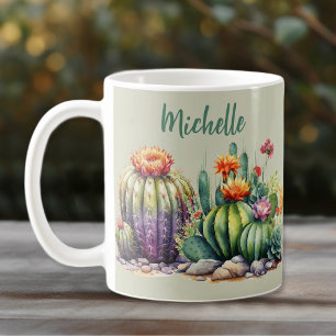 Taza De Café Hermoso Cacti Floriente Con Nombre
