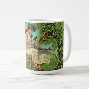 Taza De Café Hermoso Chica con Shamrock