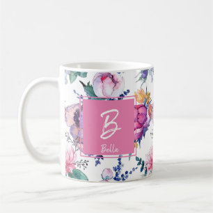 Taza De Café Hermoso Chica de estampado de flores rosadas cumpl