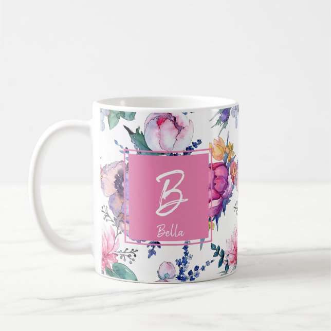 Taza De Café Hermoso Chica de estampado de flores rosadas cumpl (Izquierda)
