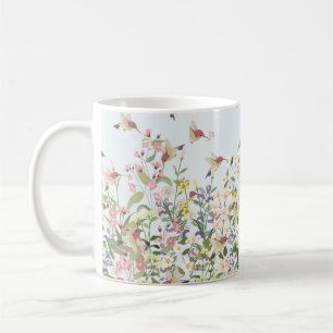 Taza De Café Hermoso colibrí en un dulce jardín floral