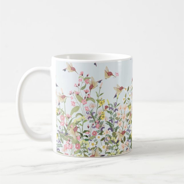 Taza De Café Hermoso colibrí en un dulce jardín floral (Izquierda)