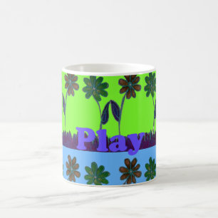 Taza De Café Hermoso colorido Eat Love Play texto Floral Pop